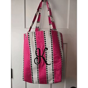 Tote Bag Pink Black White Letter "K"